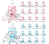 48 Biberones de Baby Shower Favor Adorable de Baby Shower Botella de Bebé de Baby Shower Mini Biberón Botella de Baby Shower Caja de Dulce de Oso Plástico con Cinta para Adorno (Azul, Rosa)