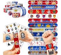 48 calcomanías de caballero medieval, 24 tatuajes temporales de caballero medieval, 24 pulseras perfectas para cumpleaños, baby showers o recompensas en el aula, decoración ideal y regalos para niñas