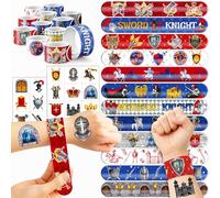 48 calcomanías de caballero medieval, 24 tatuajes temporales de caballero medieval, 24 pulseras perfectas para cumpleaños, baby showers o recompensas en el aula, decoración ideal y regalos para niñas