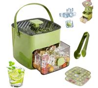 48 Cube Ice Maker with Easy Press Lid, Double-Layer Handled Press-Type Ice Cube Tray with Dust-Proof Lid & Ice Tongs, One-Press Release Ice Mold, for Drinks Cocktails Beverage, BPA Free (Green)