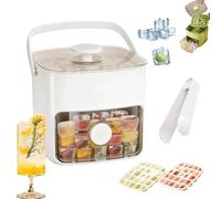 48 Cube Ice Maker with Easy Press Lid, Double-Layer Handled Press-Type Ice Cube Tray with Dust-Proof Lid & Ice Tongs, One-Press Release Ice Mold, for Drinks Cocktails Beverage, BPA Free (White)
