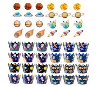 48 envoltorios para cupcakes, decoración de cupcakes, astronauta, decoración de cupcakes para niños, fiestas, universos, moldes de papel para niños, cohetes, satélites, planetas, espacio, galaxia