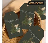 48 etiquetas de regalo de Navidad con hilo de pita - Diseño lindo de conejito y árbol, decoración navideña acogedora para regalos de Navidad, envoltorios de regalos, etc. - para