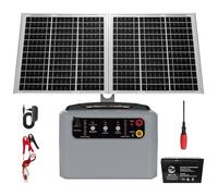 48 KM Pastor Electrico Solar, 0,3 J-1,5 J, 6 KV-12 KV Cerca Eléctrica Controlador con Panel Solar de 15 W, con Batería de Plomo-ácido Integrada de 12 V y 7 Ah, Apto para Ganado Ganado, Vacas(Gris)
