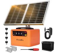 48 KM Pastor Electrico Solar, 0,3 J-1,5 J, 6 KV-12 KV Cerca Eléctrica Controlador con Panel Solar de 15 W, con Batería de Plomo-ácido Integrada de 12 V y 7 Ah, Apto para Ganado Vacuno y Ovino, Granjas