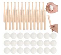 48 mini pelotas de béisbol y bates, 24 bates de béisbol pequeños de madera de 7.9 pulgadas y 24 bolas de béisbol de espuma de poliuretano de 2 pulgadas, bate de madera pintable para decoración, juego