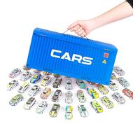 48 Mini Pull-Back Car with Built-in Garage Set, Metal Alloy Racing Car Toys, Die-Cast Vehicles Friction Powered Design, Collectors for Boys and Girls, Cars Party Favors (48Pcs Blue)