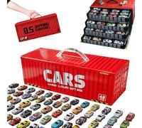 48 Mini Pull-Back Car with Built-in Garage Set, Metal Alloy Racing Car Toys, Mini Cars Party Favors, Pull-Back Toy Cars with Map Storage Box, Multiple Simulation Scenes (Red)