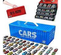 48 Mini Pull-Back Car with Built-in Garage Set, Metal Alloy Racing Car Toys, Mini Cars Party Favors, Pull-Back Toy Cars with Map Storage Box, Multiple Simulation Scenes (Blue)