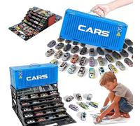 48 Mini Pull-Back Cars with Built-in Garage Set, 2026 New Alloy Racing Car Toys, Bulk Mental Trucks Toy Vehicles Set for Kids, Durable Mini Race Car Collection Party Gifts (Blue)