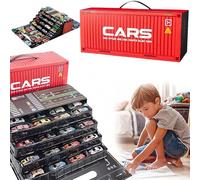 48 Mini Pull-Back & Go Cars with Garage, Alloy Durable Toys Gift for Kids, Friction Powered Design (Red)