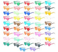 48 pares de lentes de sol coloridos con forma de corazón, 22 tonos, marco de policarbonato ligero, elegantes gafas de fiesta para mujeres y hombres, ideales para exteriores, viajes a la playa