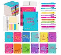 48 Pcs Motivational Gifts for Teens & Coworkers, 24 Sets Neon Inspirational Spiral Notebooks with Pens & Sticky Notes, Positive Quote Journals for Classroom Rewards, Office Party Favors (5.5 x 4.7