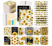 48 Pcs Sunflower Gifts for Women & Teens, 24 Sets Rustic Yellow Floral Spiral Notebooks with Pens & Sticky Notes, Inspirational Journals for Fall Favors, Coworker Appreciation (5.5 x 4.7 Inch)