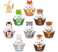 48 Piezas Animal Cupcake Wrapper,Decoracion Tarta Animales,Cupcake Topper Wrappers,Adorno Pastel Cumpleaños Animales,Cupcakes de animales del bosque,Decoración para Fiestas De Cumpleaño para Niños