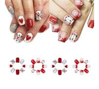 48 Piezas Brillantes Valentín Presiona En Las Uñas Glitters Heart Square Square Acrílico Falsas Falsas Para Mujeres Y Niñas Party Ready