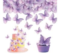 48 piezas de adornos de mariposa para tarta, adornos comestibles para tarta, adornos para cupcakes, decoración de mariposa para cumpleaños, decoración para tarta de cumpleaños de baby shower, Púrpura