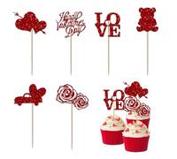 48 Piezas de Decoración Para Tartas de Boda Con Purpurina Roja Con Corazón de Amor para Dulces de San Valentín y Bodas, Adornos Rojos para Pastel de Día dos Namorados y Celebraciones Románticas