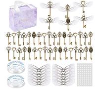 48 piezas de gran tamaño de llaves de esqueleto vintage con 50 pares de alas de libélula y cuerda de cristal elástica de 60 yardas para bricolaje decoraciones de Navidad