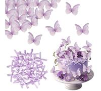 48 Piezas de Tapas Comestibles para Tartas con Mariposas, Obleas de Papel para Bodas y Cumpleaños, con 30 Lazos de Cinta de Satén para Fabricación de Tarjetas y Embalaje de Regalo (Serie Púrpura)