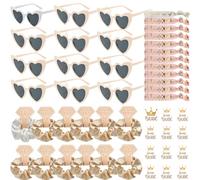 48 Piezas Gafas Despedida de Soltera Bride Team Pulseras Pegatinas Set,12 Gafas de sol en forma de corazón,JGA Gafas de fiesta,12 Pulseras Bride Team,12 Pegatinas,Decoraciones de Boda
