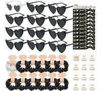 48 Piezas Gafas Despedida de Soltera Bride Team Pulseras Pegatinas Set,12 Gafas de sol en forma de corazón,JGA Gafas de fiesta,12 Pulseras Bride Team,12 Pegatinas,Decoraciones de Boda