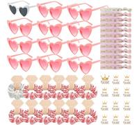 48 Piezas Gafas Despedida de Soltera Bride Team Pulseras Pegatinas Set,12 Gafas de sol en forma de corazón,JGA Gafas de fiesta,12 Pulseras Bride Team,12 Pegatinas,Decoraciones de Boda