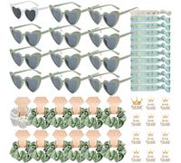 48 Piezas Gafas Despedida de Soltera Bride Team Pulseras Pegatinas Set,12 Gafas de sol en forma de corazón,JGA Gafas de fiesta,12 Pulseras Bride Team,12 Pegatinas,Decoraciones de Boda