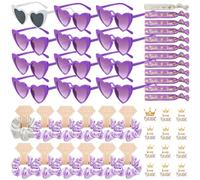 48 Piezas Gafas Despedida de Soltera Bride Team Pulseras Pegatinas Set,12 Gafas de sol en forma de corazón,JGA Gafas de fiesta,12 Pulseras Bride Team,12 Pegatinas,Decoraciones de Boda