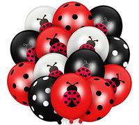 48 Piezas Globos de Mariquita Globos de Látex de 12 Pulgadas Globos de Lunares Blanco Negro Suministros de Fiesta para Decoración de Cumpleaños Tema de Selva Niños Cumpleaños de Mariquita