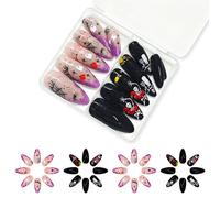 48 Piezas Halloween Prensa En Las Uñas Pegamentos En Forma Almendra En Las Uñas Con Diseños Pegados En Las Uñas Cubierta Clavos Uñas Artificiales En Uñas