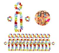 48 Piezas Hawaiana Leis con Hawaiana Diadema, Hawaiana Pulseras Set, Collares Hawaianos Reutilizables para decoración de Fiestas Tropicales, Collar de Flores Hawaianas para Hombres y Mujeres