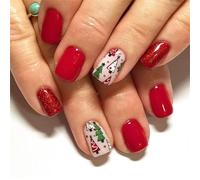 48 Piezas Hermosas Cerezas Cubiertas Completas Para Pegar Uñas Artificiales Árbol de Navidad Uñas Artificiales Uñas Cuadradas Cortas Para Imprimir