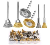 48 Piezas Juego de Mini Cepillos de Alambre de Latón/Inox, Conjunto de Cepillo de Alambre de Acero para Dremel Esmeriladora Herramientas Rotatorias, limpieza de óxido de Metal, 3 mm Vástago