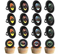 48 piezas Monster Truck Cupcake Anillos Monster Jam Cupcake Topper Anillos Camiones Coloridos Cumpleaños Cupcake Decoraciones para Niños Race Car Party Suministros, 4 Estilos