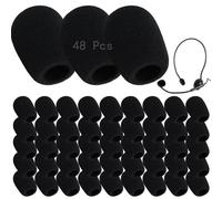 48 Piezas Negro Pop Protector Auricular Micrófono, Esponja Microfono, Espuma Microfono, Mini Cubiertas de Micrófono de Espuma, para Micrófonos Pequeños, Auriculares Lavalier, 8×22×30 mm (Negro)