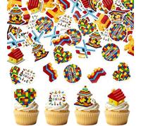48 Piezas Papel Comestible Motivo Bloques, Pasteles de Cumpleaños con Bloques, Obleas Comestibles Tartas, Postres para Fiestas de Niños y Niñas