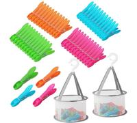 48 Piezas Pinzas para la Ropa, con 2 Piezas Cesta, Clips de Plástico Estables Antideslizantes, Clips de Plástico Estables Antideslizantes, sin impresión, Pinzas para Toallas, Calcetines