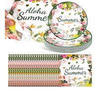 48 Piezas Platos y Servilletas de Papel de Flamencos Juego de Vajilla Flamenco Vajilla de Fiesta Hawaii Platos Desechables Vajilla Desechable Decoracion Fiesta para Pool Party Fiesta Hawaiana