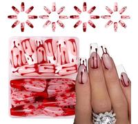 48 Piezas Spookys Nails Calcomanías Fácil De Aplicar Gotas Sangre Rojas Uñas Postizas ABS Largo No Tóxico Para Pieles Sensibles Diseños Uñas Halloween Fácil Aplicación