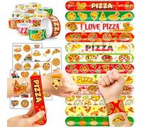 48 pizzas 24 tatuajes temporales de pizza, 24 pulseras perfectas para cumpleaños, baby showers o recompensas en el aula, decoración ideal y regalos para niñas y niños