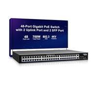 48 Port Gigabit PoE Switch with 2x1000Mbps Uplink, 2x1000Mbps SFP, GiGaPlus 48 Port IEEE802.3af/at PoE @700W, Support VLAN, Metal Housing, Desktop or Wall-Mount, Plug & Play