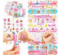 48 princesas pequeñas, 24 tatuajes temporales de princesa, 24 pulseras perfectas para cumpleaños, baby showers o recompensas en el aula, decoración ideal y regalos para niñas y niños