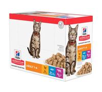 1.02 KG 12 sobres x 85 g Hill’s Science Plan Adult Pollo, Pescado Azul y Vacuno en Salsa sobre para gatos