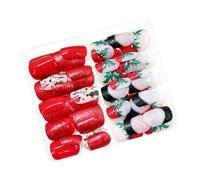 48 Uds Uñas artificiales navideñas, cuadradas, cerezas falsas encantadoras, cubiertas completas, se pegan a presión