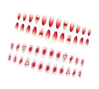 48 Uds. Uñas Postizas Fáciles De Aplicar Lazos De Corazón Rojo Diseño Dulce Para Día De Valentín ABS Cuadrado Corto Uso Cómodo Aplicación Rápida De Uñas