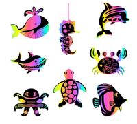 48 unidades de animales marinos para rascar, papel rascador de arco iris, con palos de madera y cinta, manualidades para el mundo submarino, fiestas, cumpleaños, fiestas, regalos