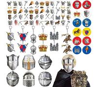 48 UNIDS Fiesta Medieval Favores Decoraciones Suministros Casco de Caballero Temático Medieval Máscaras de Papel Botón Pins Llaveros Tatuajes