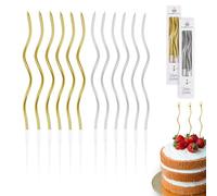 48 Velas Cumpleaños Originales | 24 unds Color Oro Metalizado y 24 unds Color Plateado | Vela Cumpleaños Originales para Tarta Cupcakes con soporte | Bengalas cumpleaños largas y finas de 16,4 cm