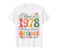 48 Year Old Made in 1978 Retro Floral 48th Birthday Women Camiseta
